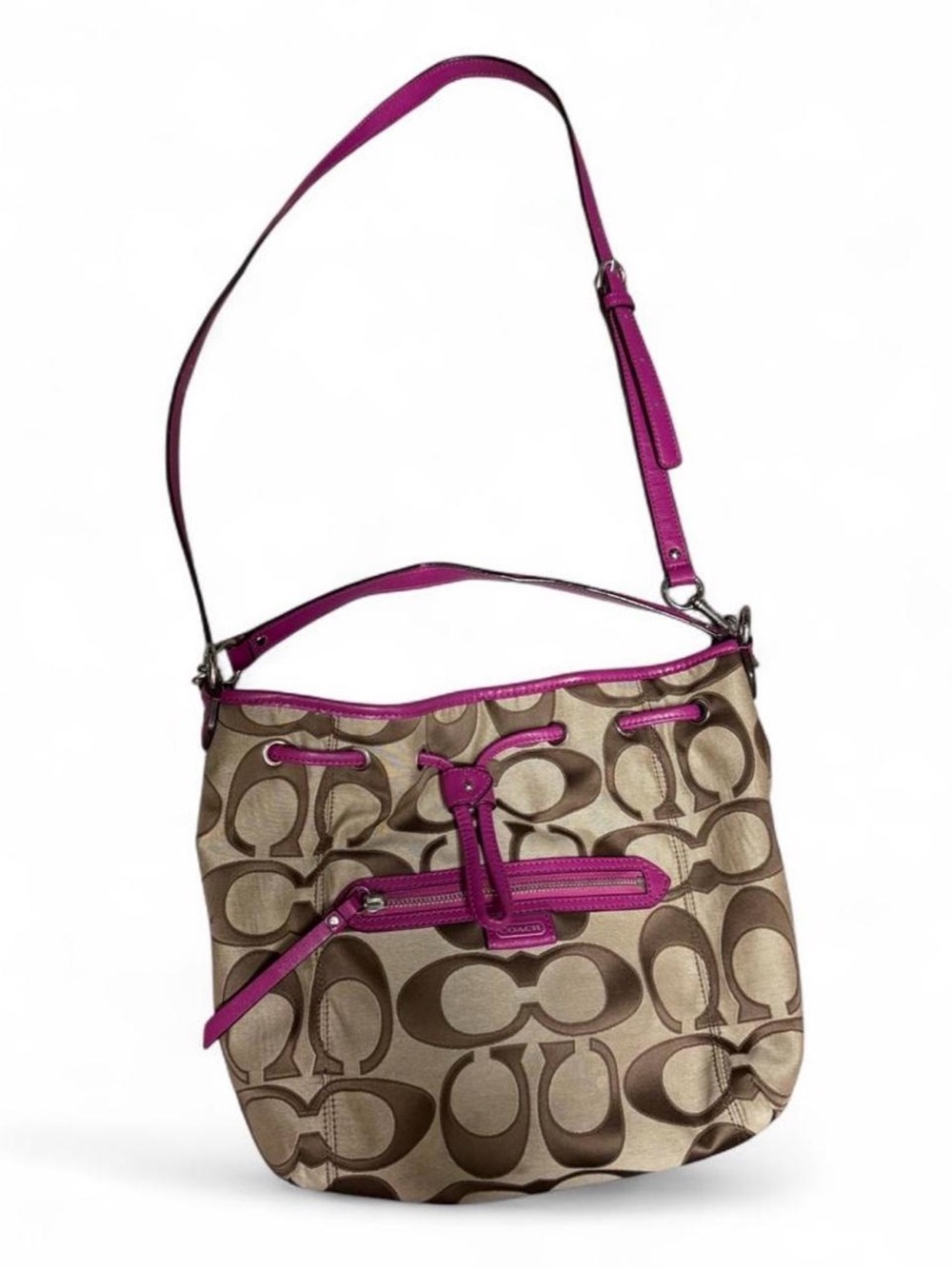 Coach Brown Shoulder Bag with Pink Trim